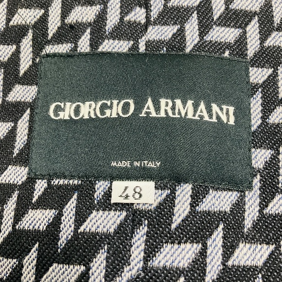 GIORGIO ARMANI BLACK / GREY HOUNDSTOOTH PATTERNED WOOL LONG COAT - Picture 4 of 4